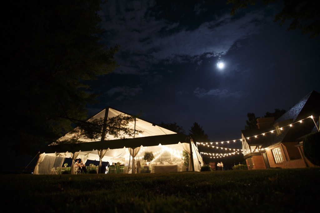 Wedding tent at night at Gaie Lea in Staunton