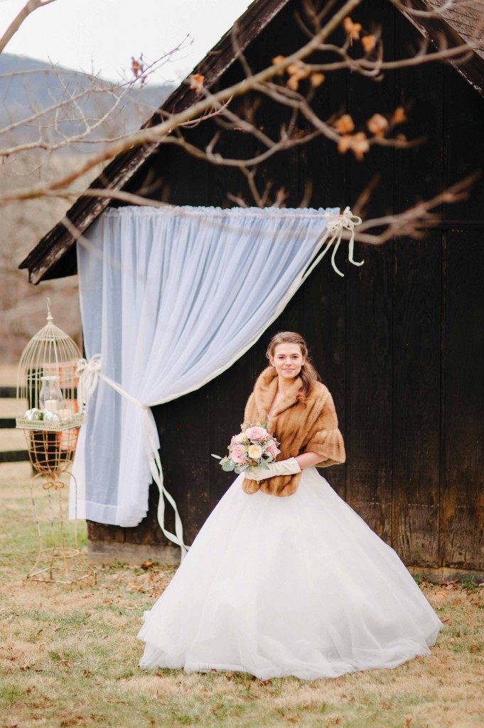A bride by the barn at Gaie Lea in Staunton, Virginia